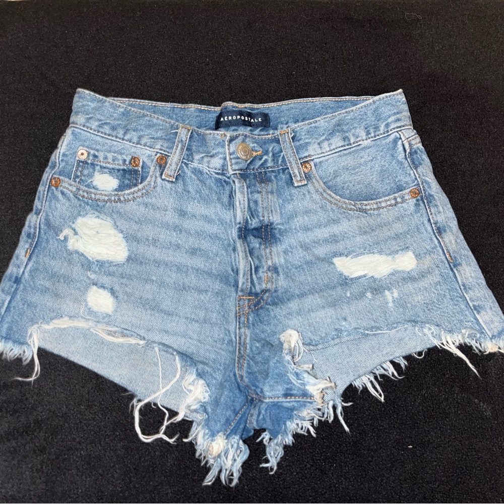 Aeropostale Women's Light Blue Distressed Denim Shorts
